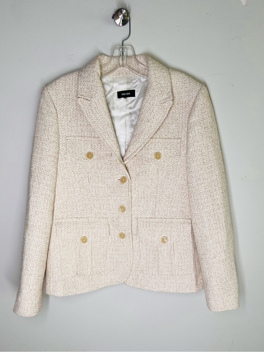 ME+EM Boucle Contour Jacket Italian Cotton Blend Ivory Metallic Sz US 10 - Picture 5 of 12